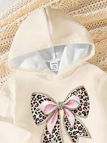 2件套女婴休闲时尚可爱豹纹蝴蝶结印花粉色连帽卫衣和豹纹打底裤套装，秋冬季婴幼儿服装 - 彩色 - 查看 6