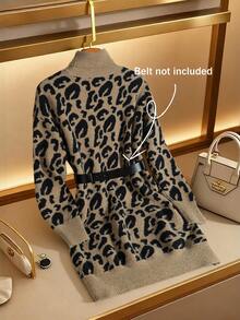 EMERY ROSE Casual Leopard Print Turtleneck Knit Dress, Autumn/Winter - Khaki - View 2