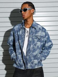 PAVTROS Men's Casual Street Style Multi-Pocket Zip-Up Loose Denim Long Sleeve Jacket, Blue Denim Jacket