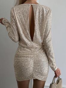 Livesso Sequin Embellished Women's Mini Cocktail Dress For Party Prom Dress New Years Women Outfit Carnival - Apricot - View 2