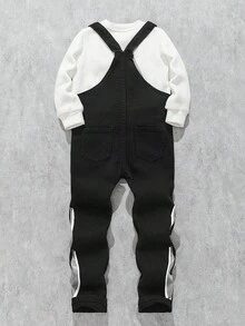 男童火焰印花黑色牛仔背带裤 - 黑色 - 查看 3