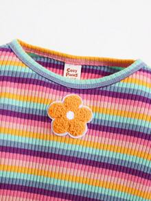 Cozy Pixies Áo thun dài tay cổ tròn họa tiết hoa 3D sọc nhiều màu cho bé gái - trái cam - Xem 5