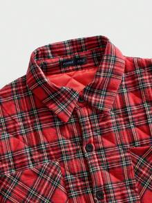 ROMWE MEN Prep Men's Plaid Print Button Front Casual Padded Coat, Collegiate Style, Autumn/Winter - Multicolor - View 3