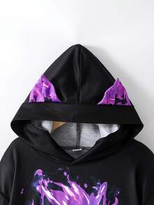 SHEIN Fantacosmos 青少年男童街头休闲动物图案霓虹印花卫衣 - 紫色 - 查看 3