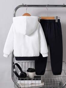 Vacaura 2 Stücke Jungen Lässig Kapuzen Patchwork Sweatshirt und Kordelzug Jogginghose Set - Verschiedenfarbig - Übersicht 2