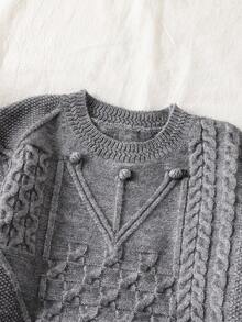 Genkimix Kids Girls' Fashion New Patchwork Cable Round Neck Pullover Sweater, Autumn/Winter Cable Knit Knitwear Top, Tween GirlsRed Christmas Sweater, Comfortable Soft Minimalist Long Sleeve, Suitable For Autumn/Winter - Grey - View 3