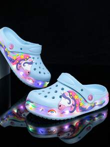 GETAC Sandalias chanclas luz LED de verano niño comodos para deporte y playa diseño unicornio dormido - Celeste - Ver 2