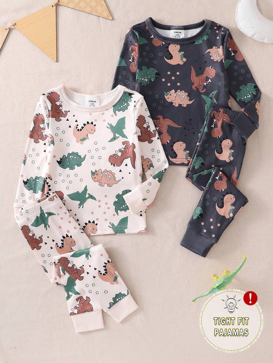 4件套新生男宝宝休闲可爱恐龙印花长袖连体衣和裤子家居服套装