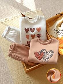 SHEIN Vintaside Kids 女婴春秋季圆领长袖多件套服装，时尚休闲简约百搭印花连帽衫搭配休闲百搭长裤，适合日常户外休闲穿着 - 彩色 - 查看 4