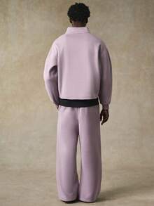 STYNVO Men's Half-Zip Contrast Color Long Sleeve Pullover Sweatshirt And Sweatpants Set Two Pieces Set, Thermal Lined Knitted Set Two Piece Set Sweatsuit Set Jogging Set - Dusty Purple - View 2