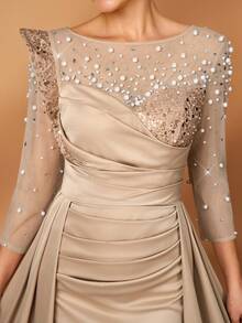 Serin Váy dài đuôi cá tay bèo nhún đính cườm, đá giả, kim sa và satin theo phong cách Trung Đông & Châu Âu, sang trọng, thanh lịch, phù hợp cho đám cưới, tiệc tùng, kỳ nghỉ, dạ hội, tiệc chia tay cuộc sống độc thân, váy cho mẹ cô dâu - Rượu sâm banh - Xem 5