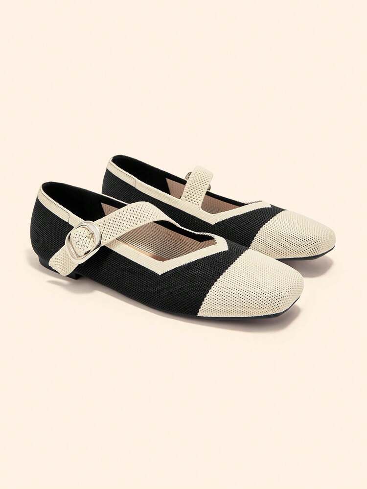 CUCCOO BASICS Chaussures décontractées à enfiler pour femmes avec col carré bicolore et design boutonné
