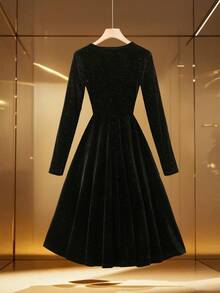 GlowEve Váy dài đến giữa dự tiệc đính đá sang trọng dành cho nữ - màu đen - Xem 2