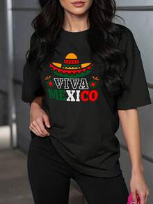 Manga corta para mujer, estampado original único, transpirable y cómoda, que muestra individualidad y encanto. - Negro - Ver 1