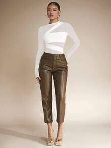 SHEIN BAE Women's Solid Color Round Neck Long Sleeve Mesh Patchwork Casual Bodysuit - White - View 5