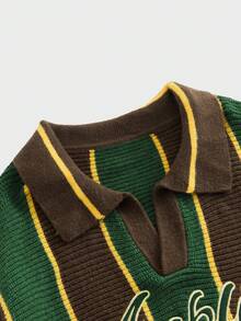 EASEVO Plus Size Men's Letter Embroidery Striped Long Sleeve Casual Sweater, Autumn/Winter 90s Sporty Sweater Men - Multicolor - View 3