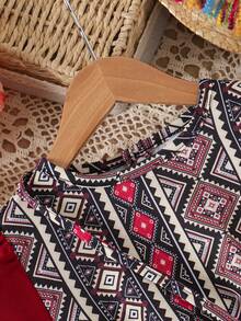 Vestido de manga corta de verano para niñas bebé con estilo de Oriente Medio + bolso a juego, conjunto versátil, de moda y cómodo - Rojo - Ver 4