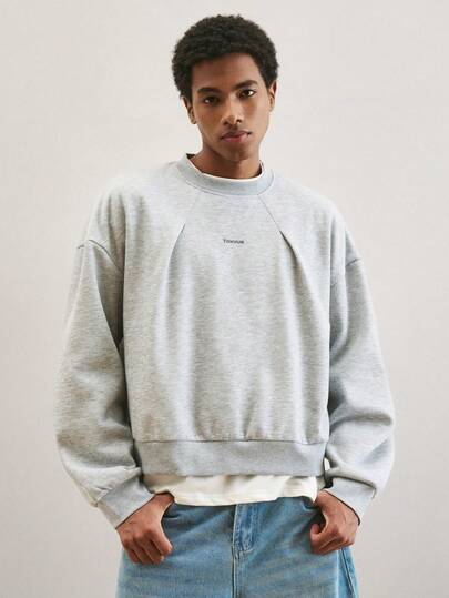 TOKVUE 男士字母印花圆领长袖休闲套头卫衣，秋冬季，保暖内衬