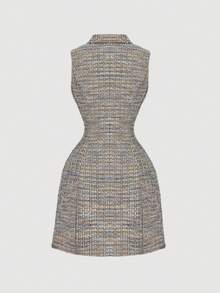 SHEIN MOD Women Elegant Tweed Collared Sleeveless Dress , Button-Down Dress, Suit Skirt, Back-To-School Season, Business Casual Women's Wear, Western-Style Women's Wear,  Christmas  Dress ,New Year  Dress,Thanksgiving  Dress - Multicolor - View 2
