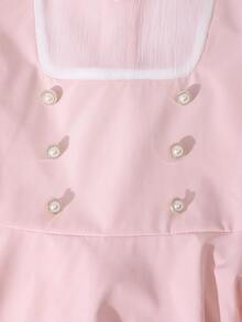 Tween Girl Elegant Party Color Block Mesh Puff Sleeve Dress - Pink - View 8