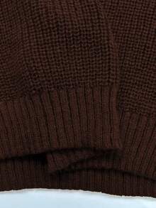 Elenzga Plus Size Women Solid Color Turtleneck Long Sleeve Casual Knit Sweater Dress, Autumn/Winter - Coffee Brown - View 5