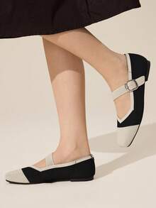 CUCCOO BASICS Women's Casual Slip-On Shoes With Contrast Color Square Collar And Button Design For Christmas