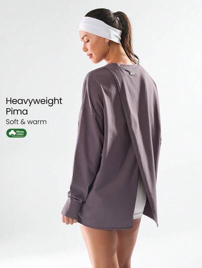 GLOWMODE 比马棉臀长开衩后背灯笼袖罗纹袖口胸前有口袋上衣日常休闲秋冬