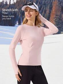 OutZeal 女士冬季保暖户外T恤 粉色长袖 日常休闲保暖内衬 柔软舒适 圆领 带拇指孔