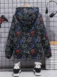 SHEIN Fantacosmos Tween Boy Cartoon Geometric Pattern Hooded Casual Jacket, Suitable For Spring And Autumn Daily Wear, For Halloween Party