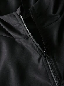 Vacaura 2pcs/Set Boys' Stylish Asymmetrical Line Print Hooded Half-Zip Jacket And Drawstring Pants Sports Casual Outfit, Spring/Autumn - Black - View 4