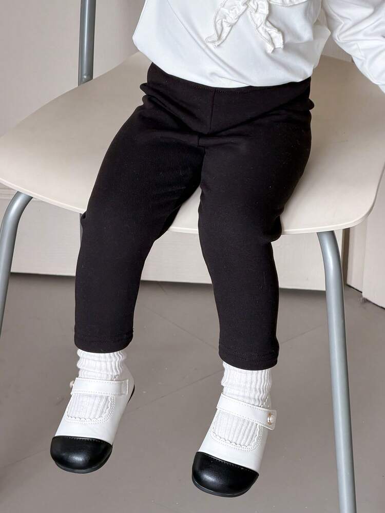 Baby Girl Solid Color High Waist Skinny Pants