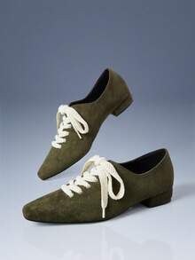 CUCCOO GRLICON Women's Pointed Toe Lace-Up Design Casual Chunky Heel Pumps, Suitable For Christmas, Thanksgiving, New Year Party Outfits - Dark Green - View 3