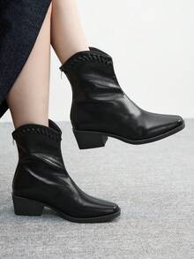 CUCCOO BIZCHIC Women's Fashion Daily Casual Chunky Heel Ankle Boots With Back Zipper Design For Christmas - Black - View 3