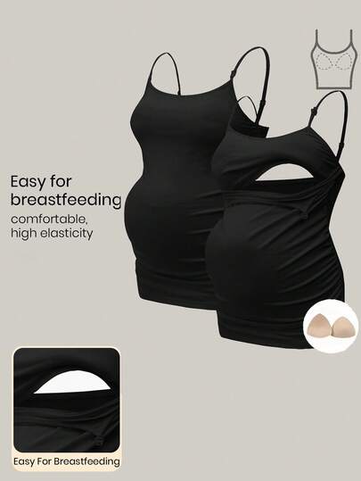 Modmama Pregnant Women Tank Top With Built-In Shelf Bra, Nursing Clothing, White