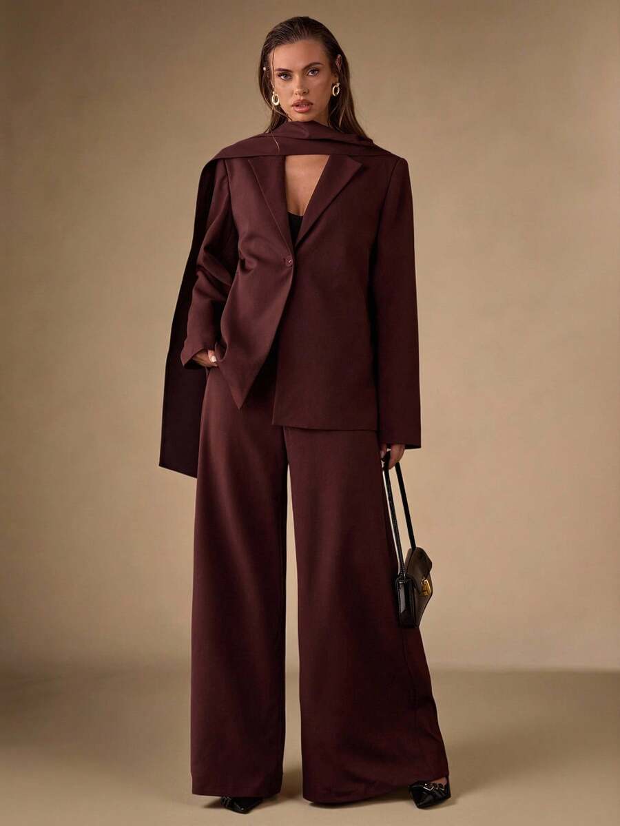 SHEIN BAE Pantalones rectos casuales para mujer - Óxido marrón - Ver 1