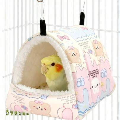 1 Túi ngủ võng tam giác bằng vải nhung in hình hoạt hình dành cho vẹt, chuột hamster, chim cảnh nhỏ mùa thu đông