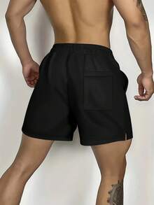 Gym Rark 男士纯色抽绳腰口袋休闲运动短裤健身服跑步短裤 - 黑色 - 查看 2