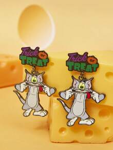 TOM & JERRY X SHEIN 1 Pair Fashionable Women's Cartoon Element Casual Earrings - Black - View 1