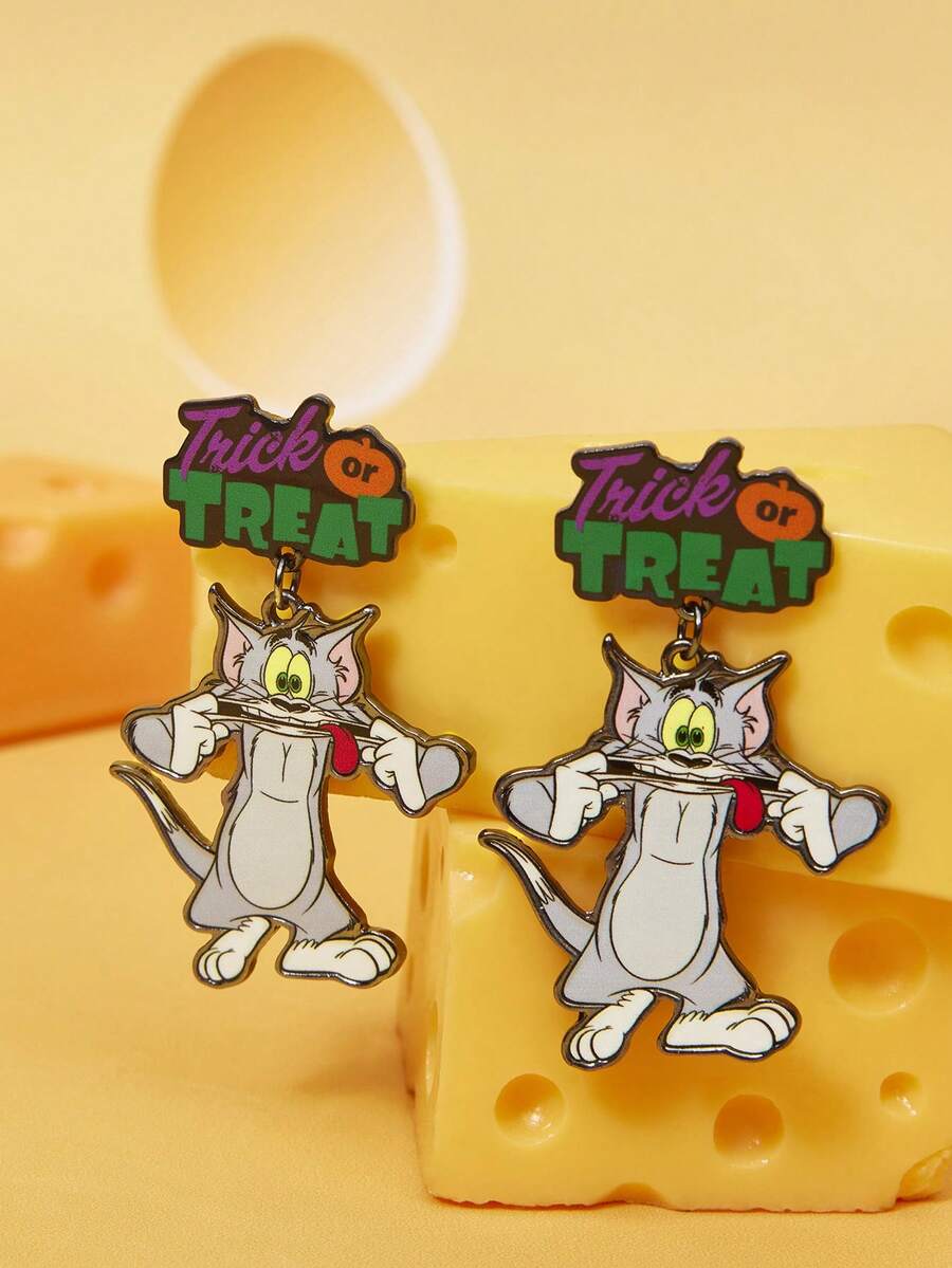 TOM & JERRY X SHEIN 1 Pair Fashionable Women's Cartoon Element Casual Earrings - Black - View 1