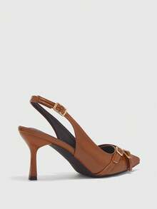 CUCCOO BIZCHIC Women's Pointed Toe Buckle Design Fashion High Heels For Daily Wear For Christmas Valentine's Day Spring Shoes - Brown - View 8