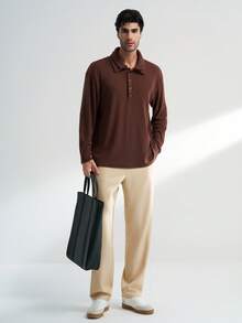 Manfinity Dauomo Men's Casual Solid Color Drop Shoulder Long Sleeve Half-Zip Sweatshirt - Brown - View 5