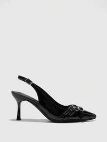 CUCCOO BIZCHIC Giày cao gót mũi nhọn nữ, giày cao gót gợi cảm, đa năng cho đi làm, tiệc tùng, công sở, giày cao gót hở lưng màu đen - màu đen - Xem 4