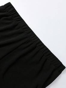 SHEIN Tall CURVE Quần dài công sở màu trơn cạp cao cỡ lớn cho nữ, dáng cao, có túi - màu đen - Xem 3