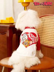 TOM & JERRY X PETSIN 1pc Love Cartoon Cute Printed Red And White Splicing Fashion Cat And Dog Universal Elastic Comfortable Dog T-Shirt - Multicolor - View 2