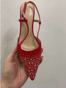 CUCCOO TILAWA Women's Fashionable Elegant Red Rhinestone High Heel Pumps - Red - View 8