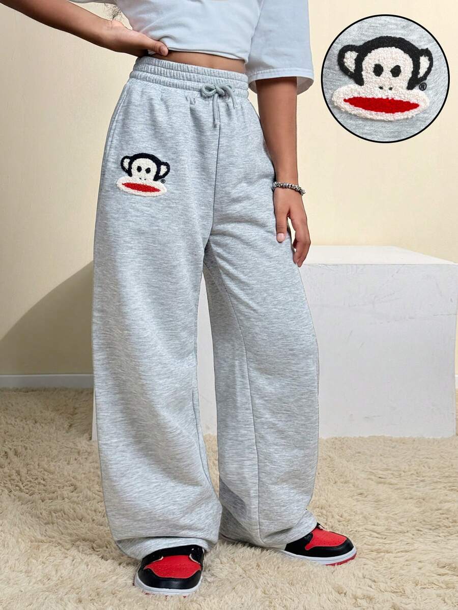 Paul Frank X SHEIN 青春期女孩四季图案运动裤 - 淺灰色 - 查看 1