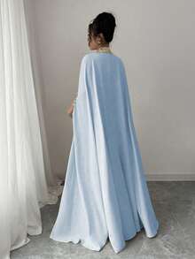 Rafferiza Women's Elegant 2 Pieces Set: Caped Batwing Sleeve Robe And Dress - Blue - View 2