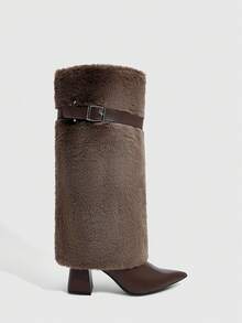 CUCCOO SZL 女士时尚咖啡棕色尖头过膝长靴 - 咖啡棕 - 查看 3