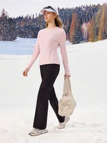 OutZeal 女士冬季保暖户外T恤 粉色长袖 日常休闲保暖内衬 柔软舒适 圆领 带拇指孔