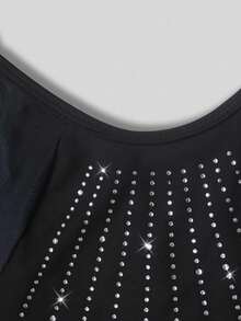 SHEIN Bộ đồ liền thân thể thao tay dài lưới ombre cho bé gái tuổi mới lớn, bộ đồ thể dục đính đá lấp lánh, co giãn 4 chiều, độ co giãn cao, thể thao ngoài trời, khiêu vũ, yoga, thể dục dụng cụ - màu đen - Xem 5